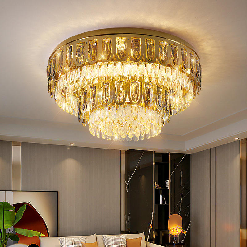 Crystal Ceiling Light - Round Fabric Center